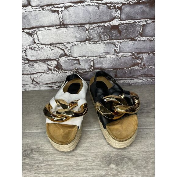 J. W. JW Anderson Chain Black White Leather Espadrille Platform Sandals Women 38 - Picture 11 of 16